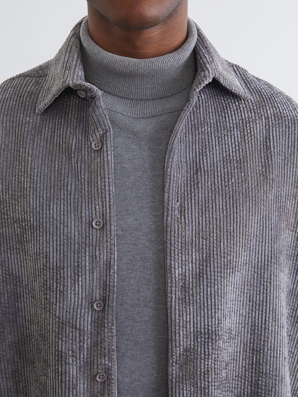 Gri Regular Fit Kadife Erkek Gömlek-4