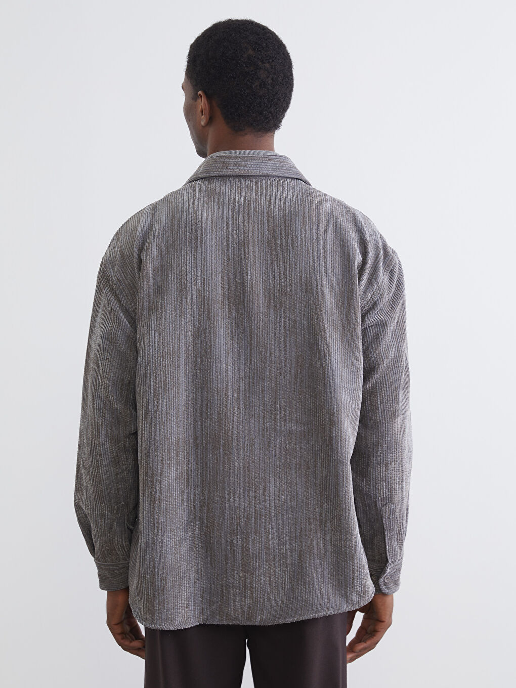 Gri Regular Fit Kadife Erkek Gömlek-6