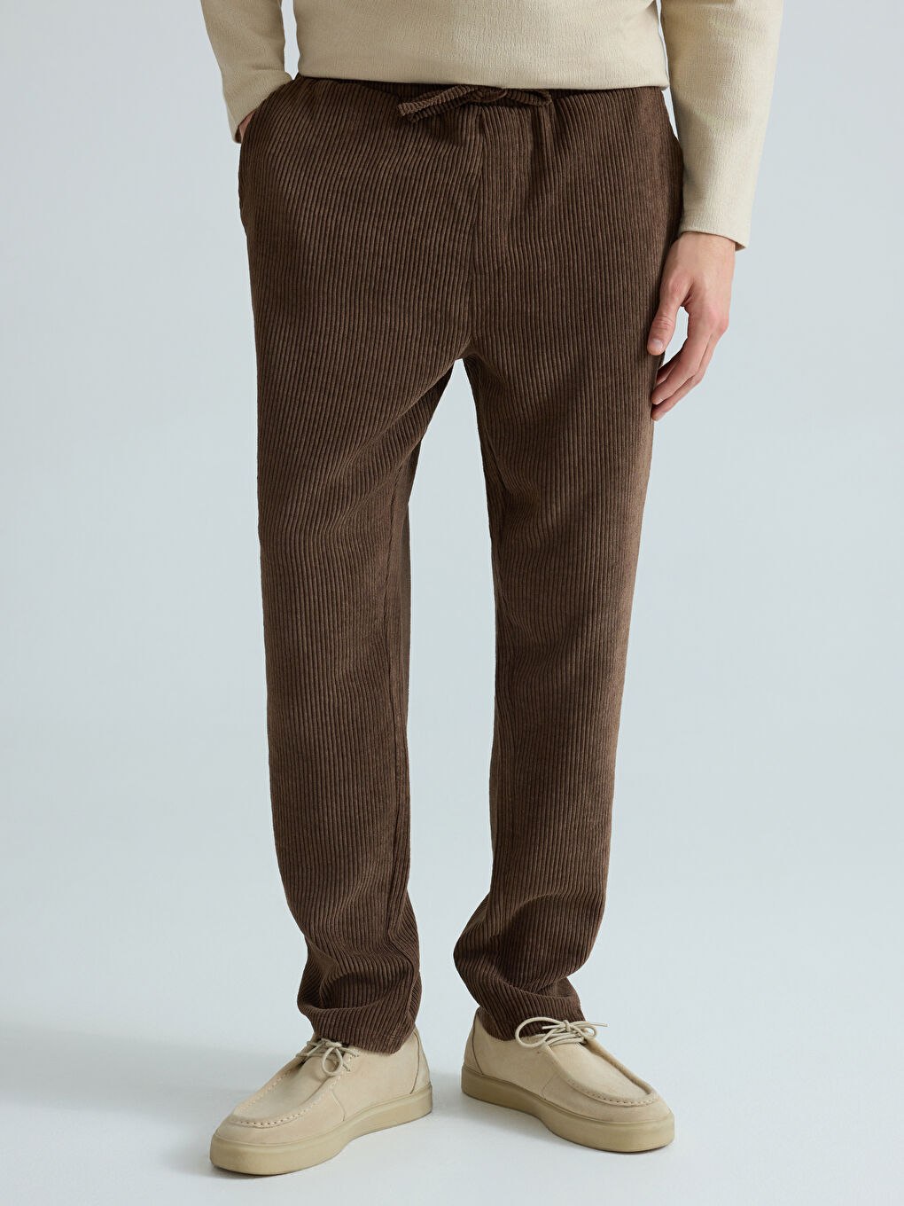 Kahverengi Standart Kalıp Erkek Pantolon-1