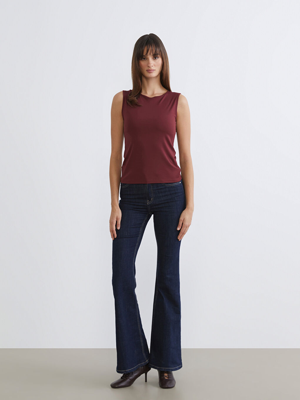 Bordo Bisiklet Yaka Kadın Atlet-1