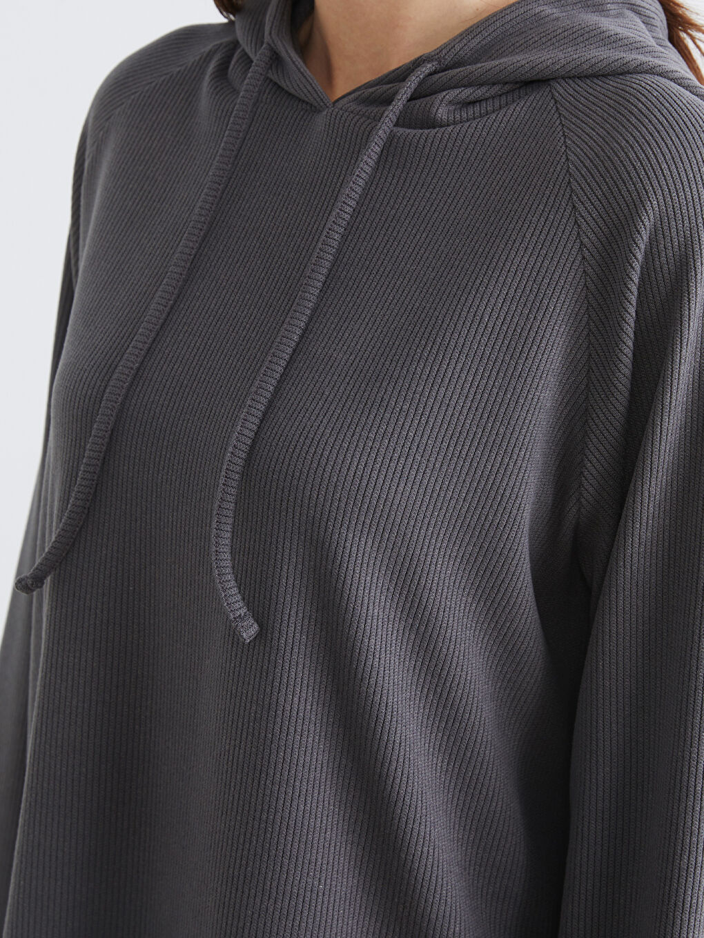 Gri Fitilli Bağcıklı Kadın Hoodie-2