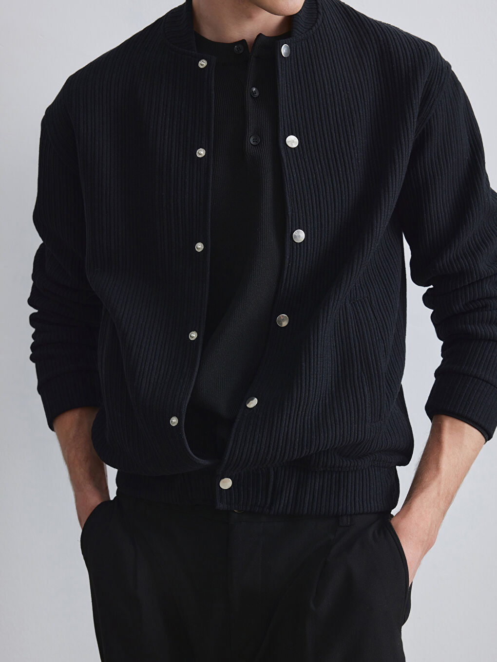 Siyah Regular Fit Dokulu Erkek Ceket-2