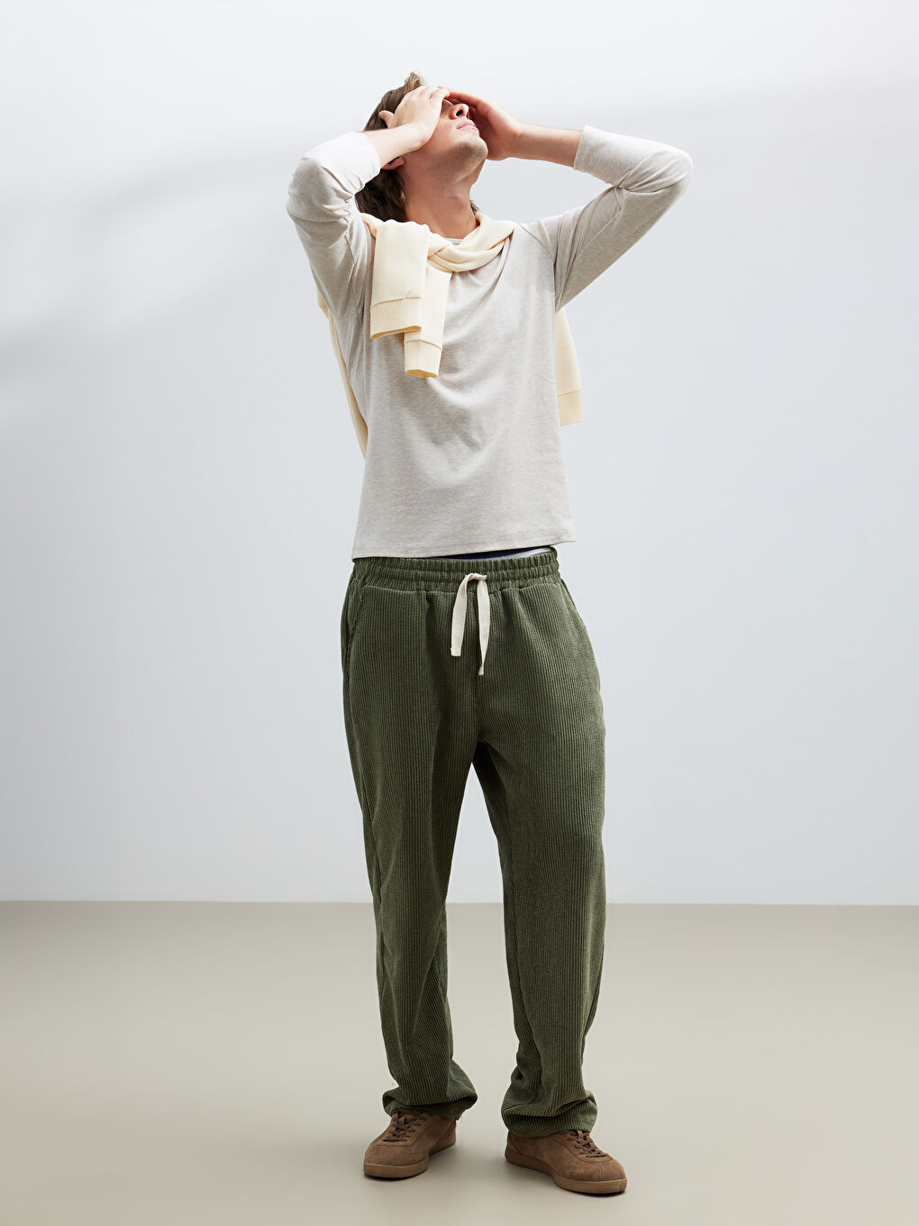 Yeşil Rahat Kalıp Kadife Erkek Pantolon