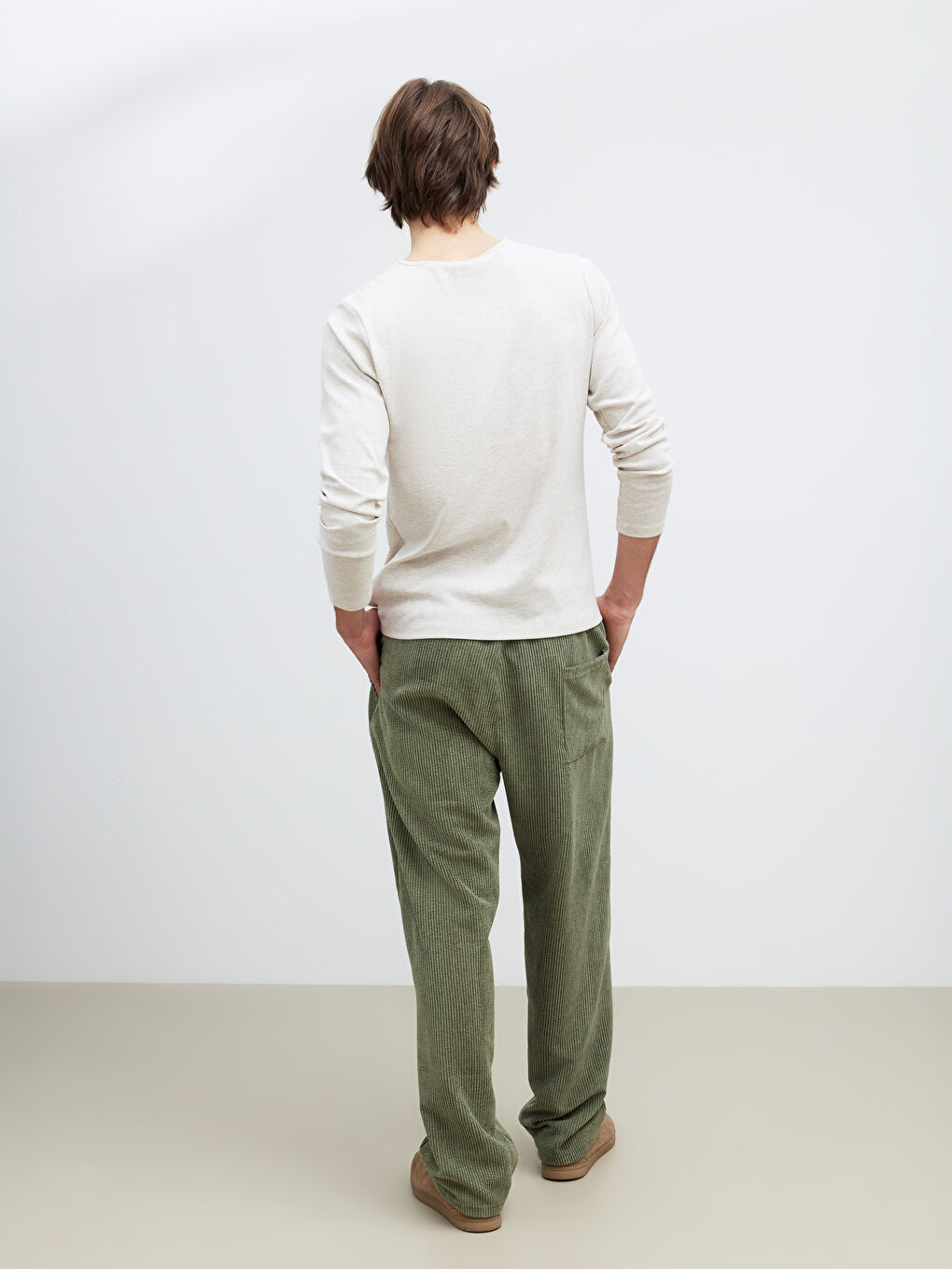 Yeşil Rahat Kalıp Kadife Erkek Pantolon-3