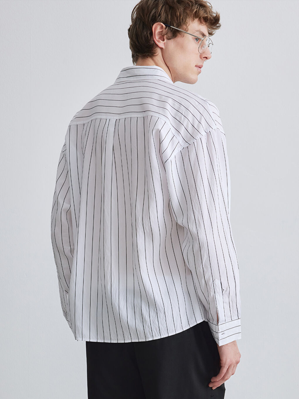 Siyah Regular Fit Çizgili Erkek Gömlek-3