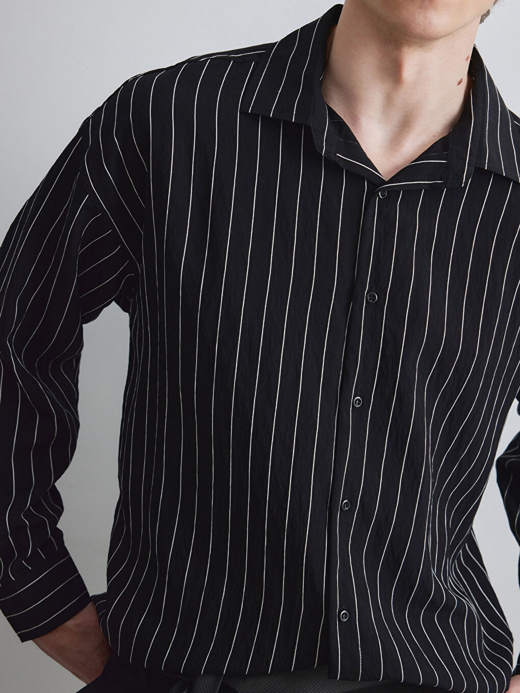 Beyaz Regular Fit Çizgili Erkek Gömlek-2