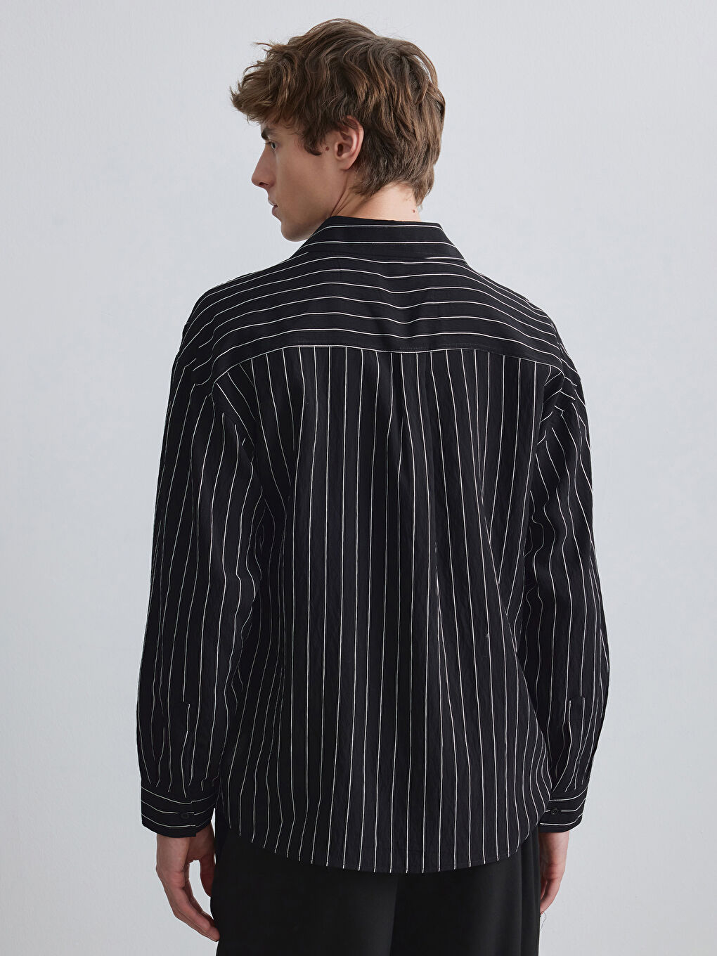 Beyaz Regular Fit Çizgili Erkek Gömlek-3