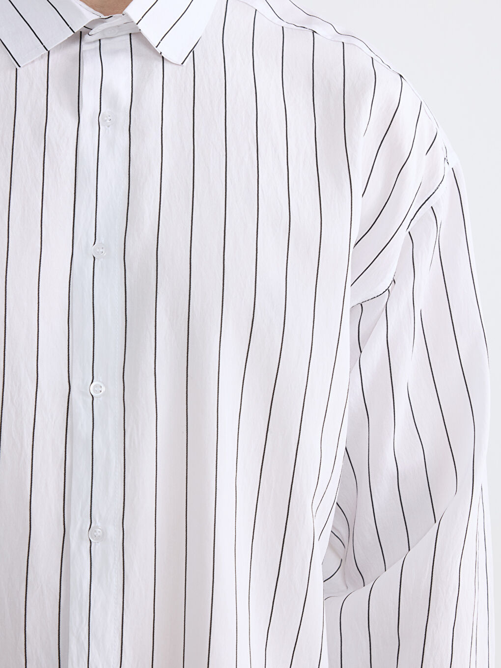 Beyaz Regular Fit Çizgili Erkek Gömlek-2