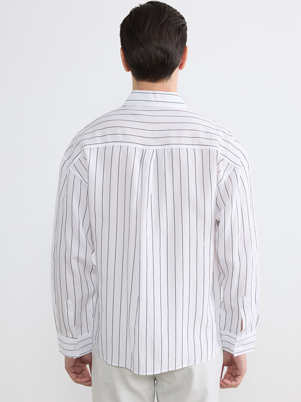 Beyaz Regular Fit Çizgili Erkek Gömlek-3