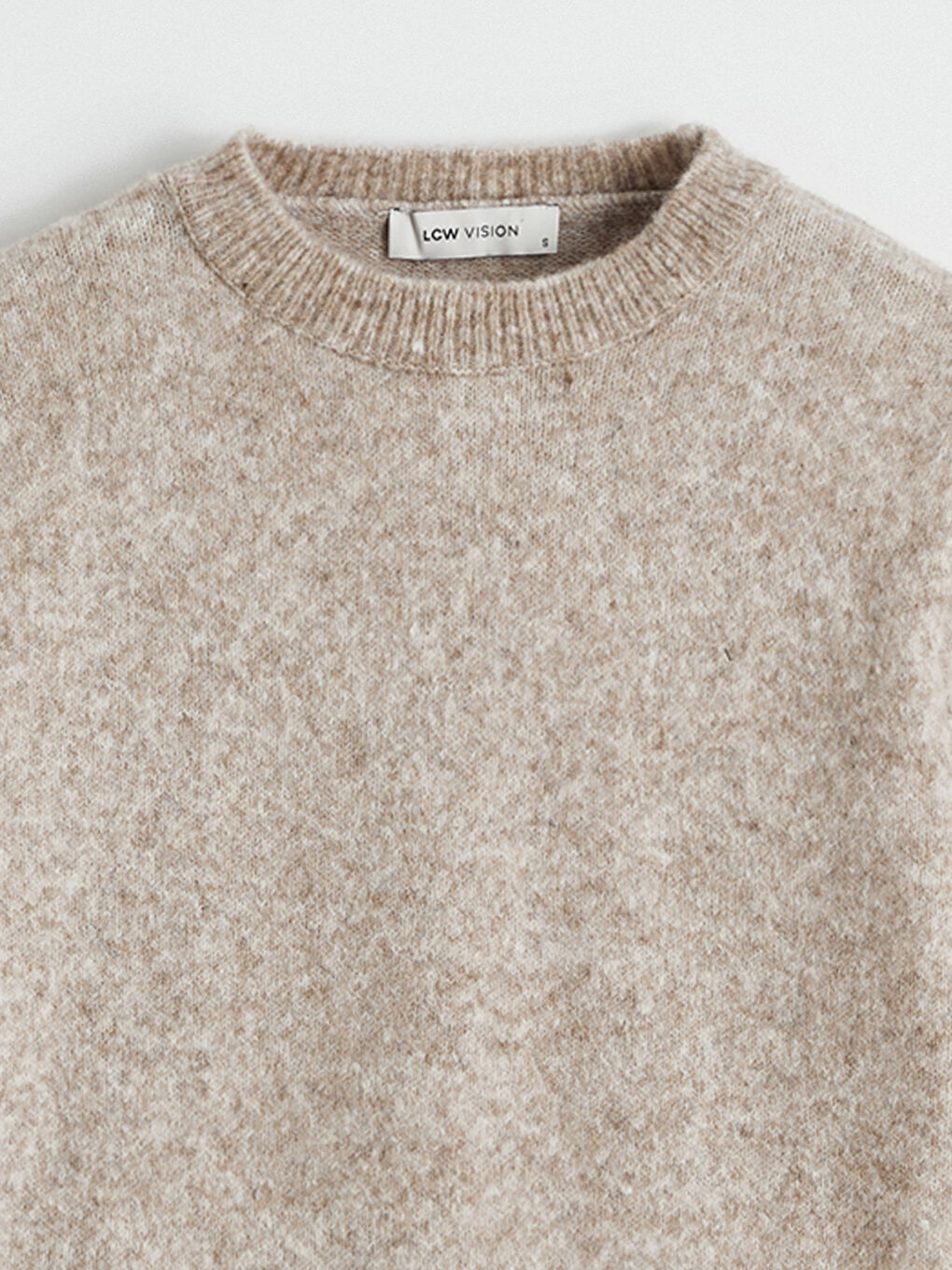 Bej Bisiklet Yaka Kadın Triko Kazak-1