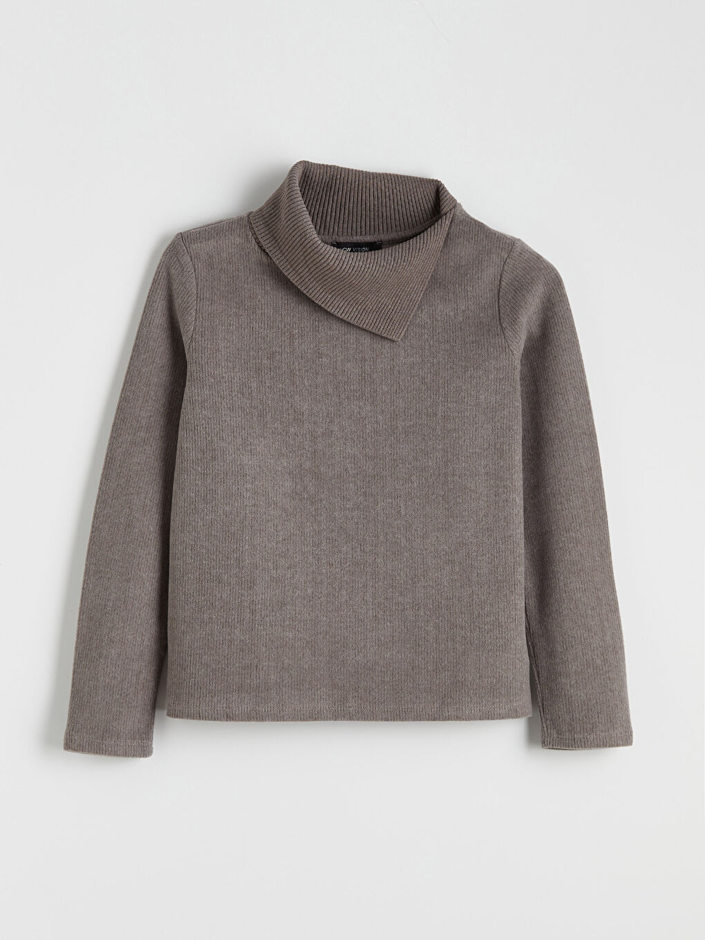 Kahverengi Dik Yaka Kadın Triko Kazak