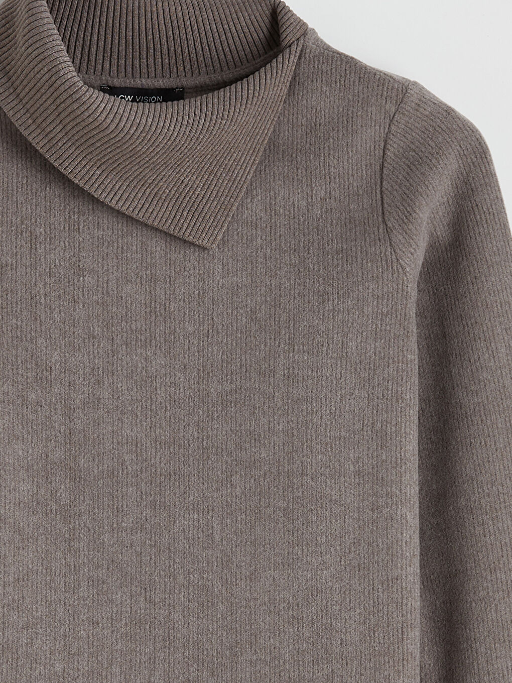 Kahverengi Dik Yaka Kadın Triko Kazak-1