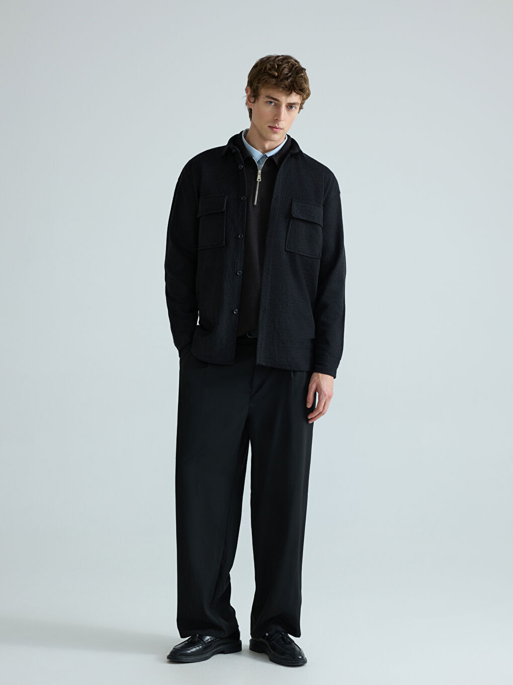 Siyah Regular Fit Erkek Gömlek-1