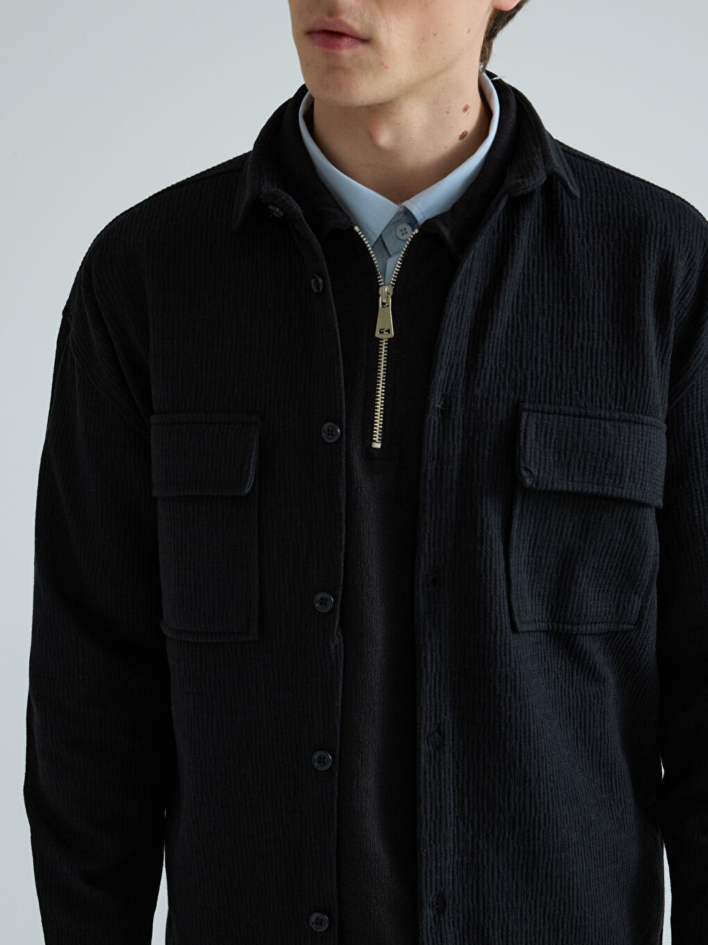 Siyah Regular Fit Erkek Gömlek-2