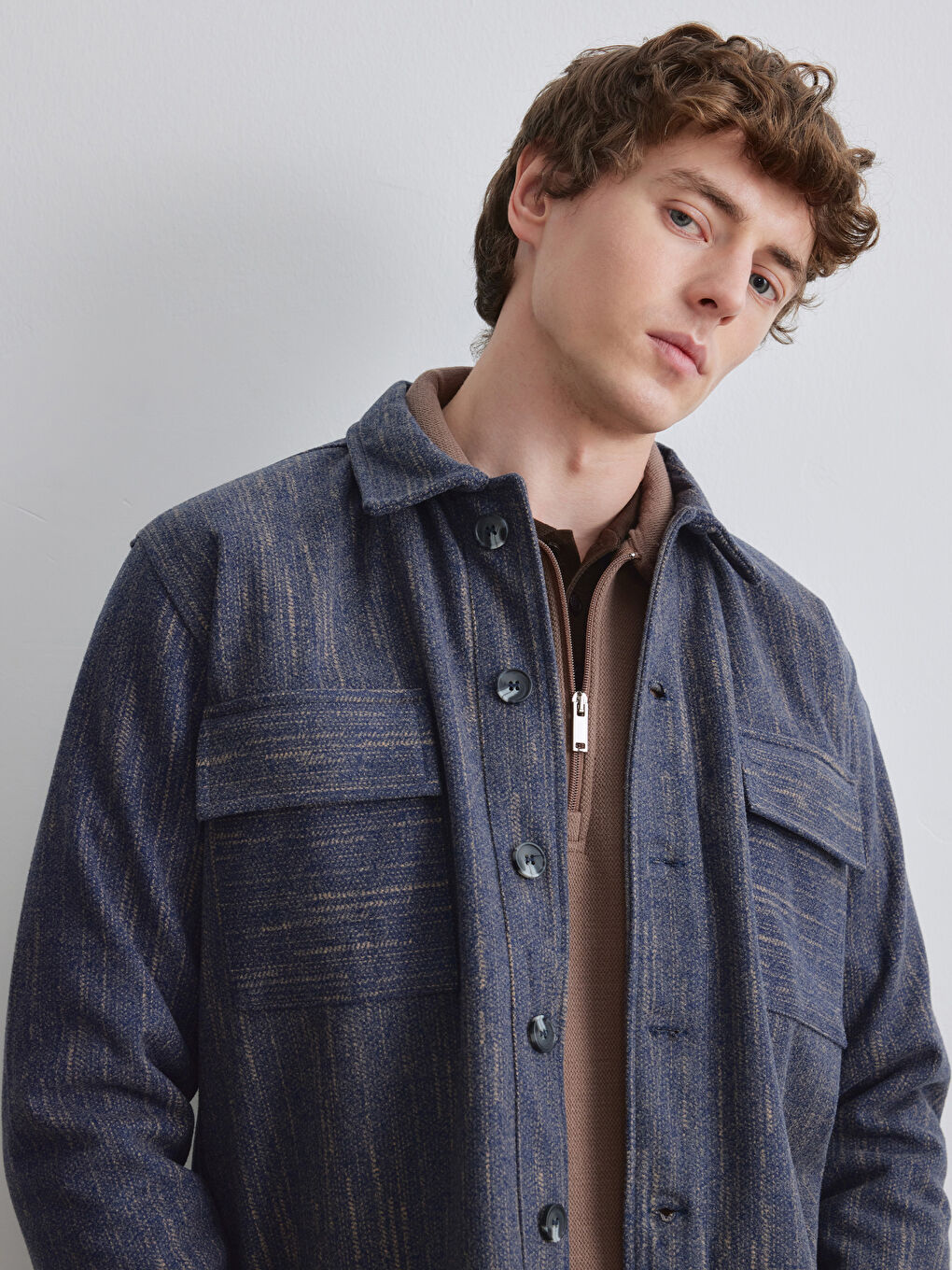 Mavi Rahat Kalıp Erkek Dokulu Gömlek