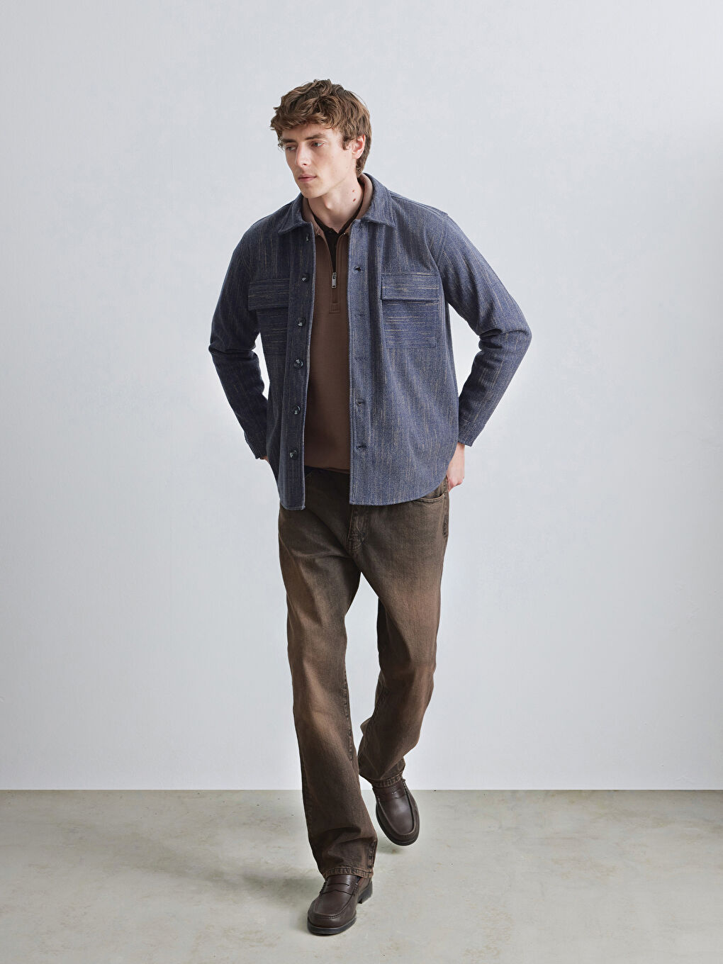 Mavi Rahat Kalıp Erkek Dokulu Gömlek-1