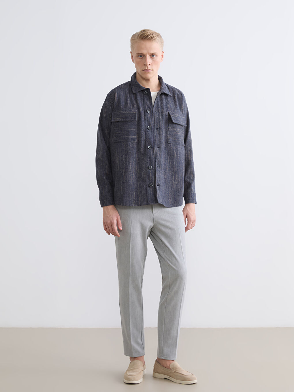 Mavi Rahat Kalıp Erkek Dokulu Gömlek-5