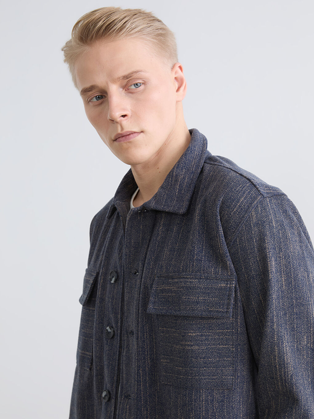 Mavi Rahat Kalıp Erkek Dokulu Gömlek-6