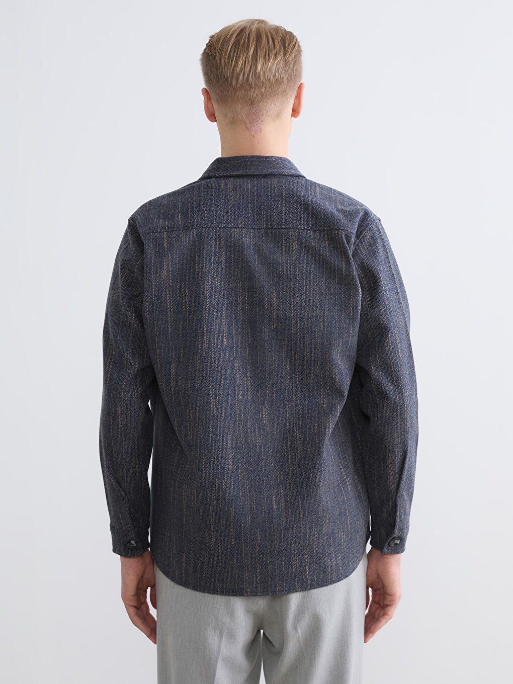 Mavi Rahat Kalıp Erkek Dokulu Gömlek-7