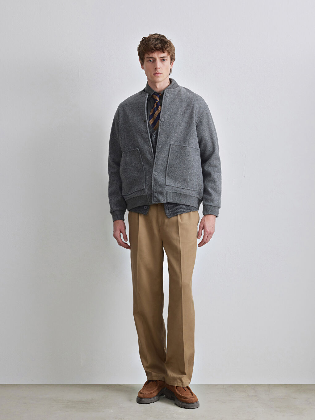 Gri Rahat Kalıp Kolej Yaka Erkek Ceket-1