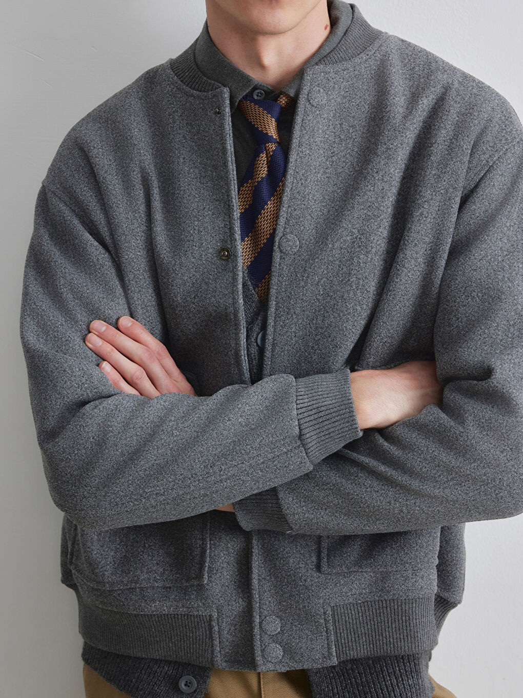 Gri Rahat Kalıp Kolej Yaka Erkek Ceket-2