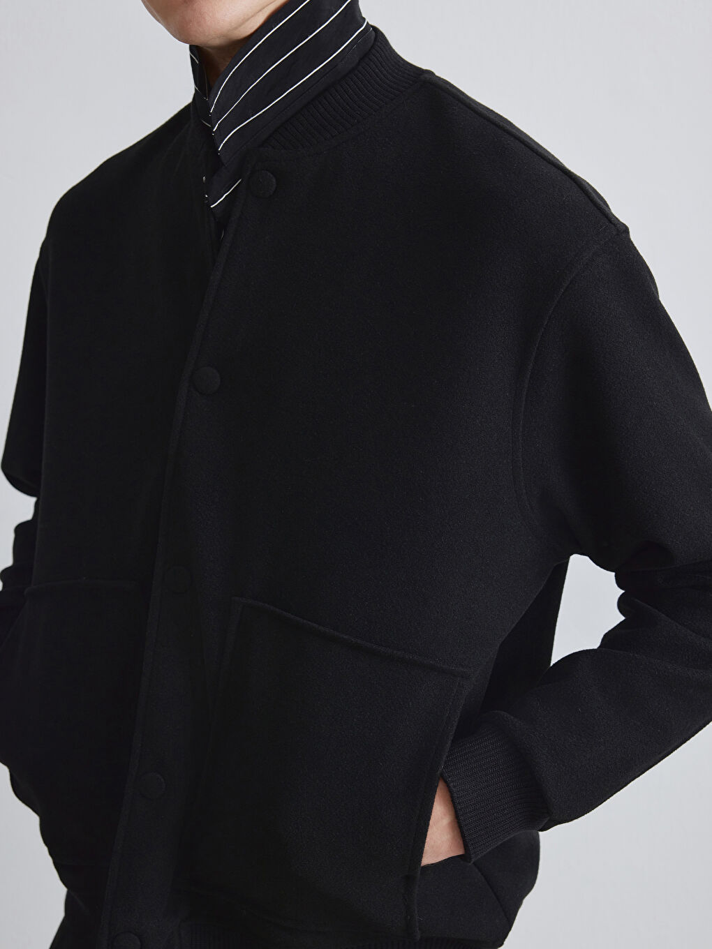 Siyah Rahat Kalıp Kolej Yaka Erkek Ceket-2