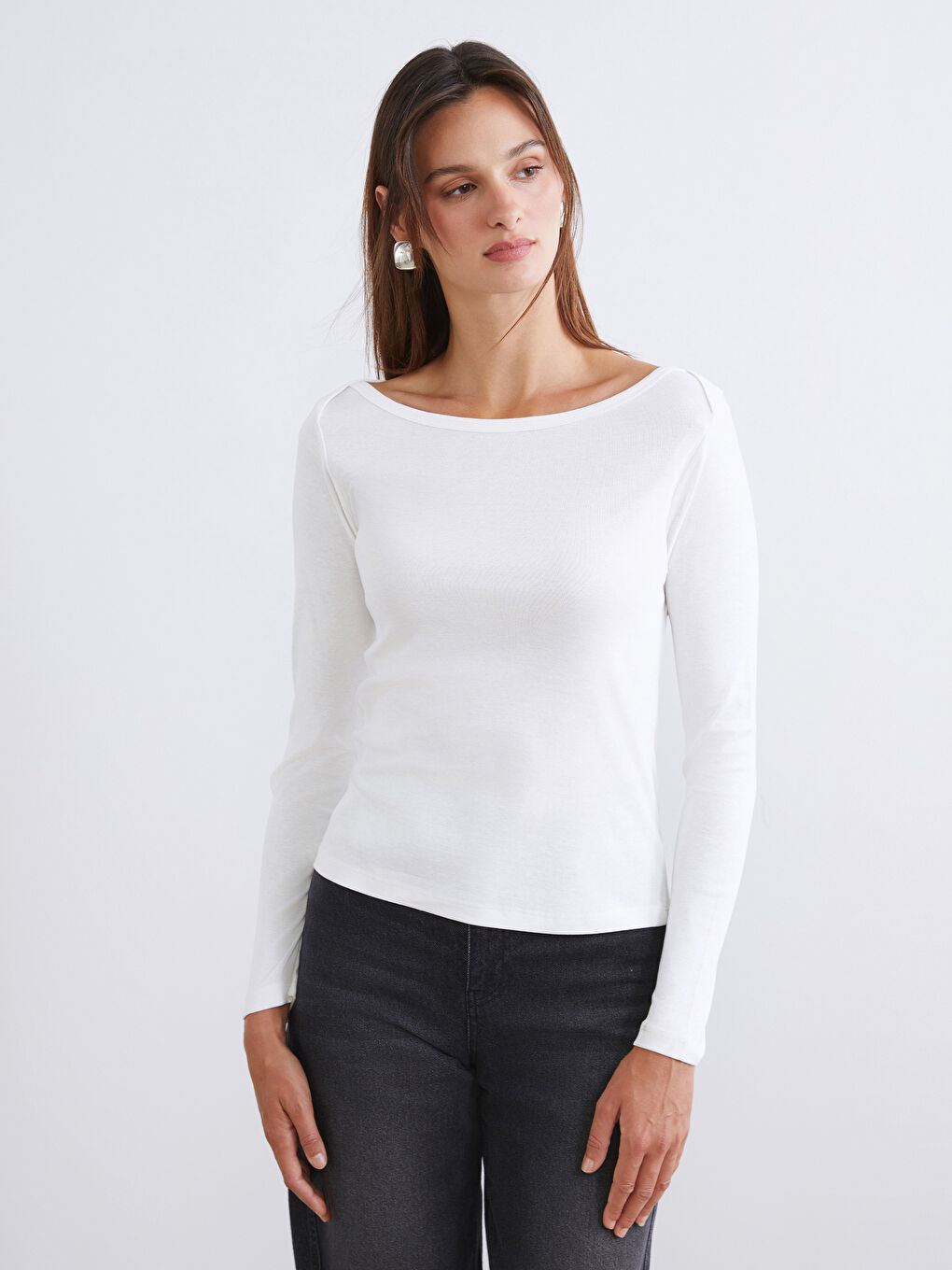 Siyah Kayık Yaka Kadın Body 2'li-1