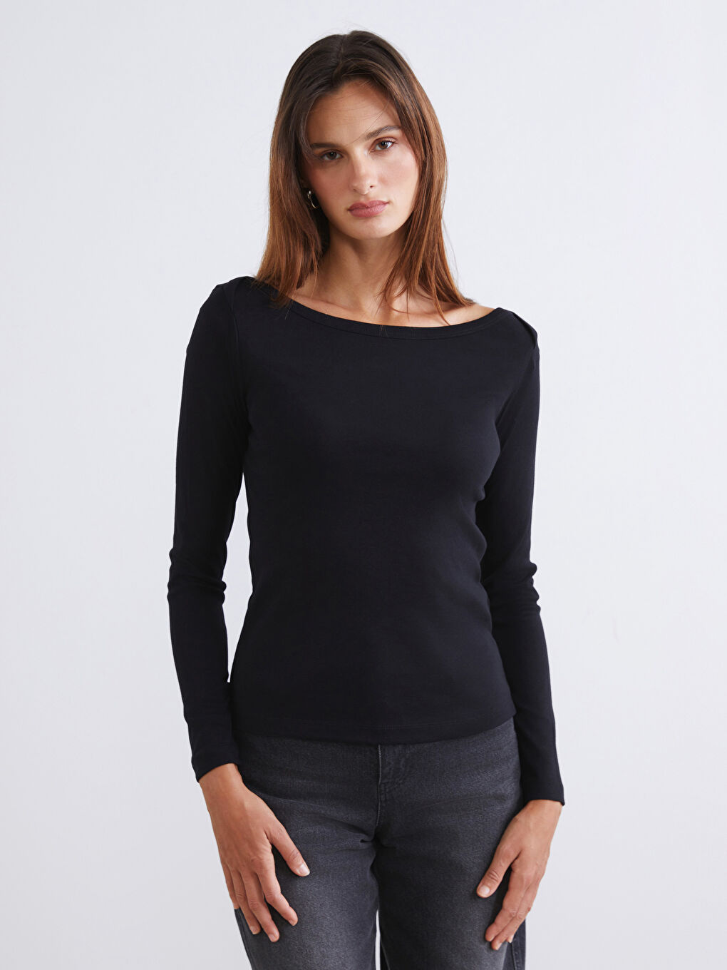 Siyah Kayık Yaka Kadın Body 2'li-2