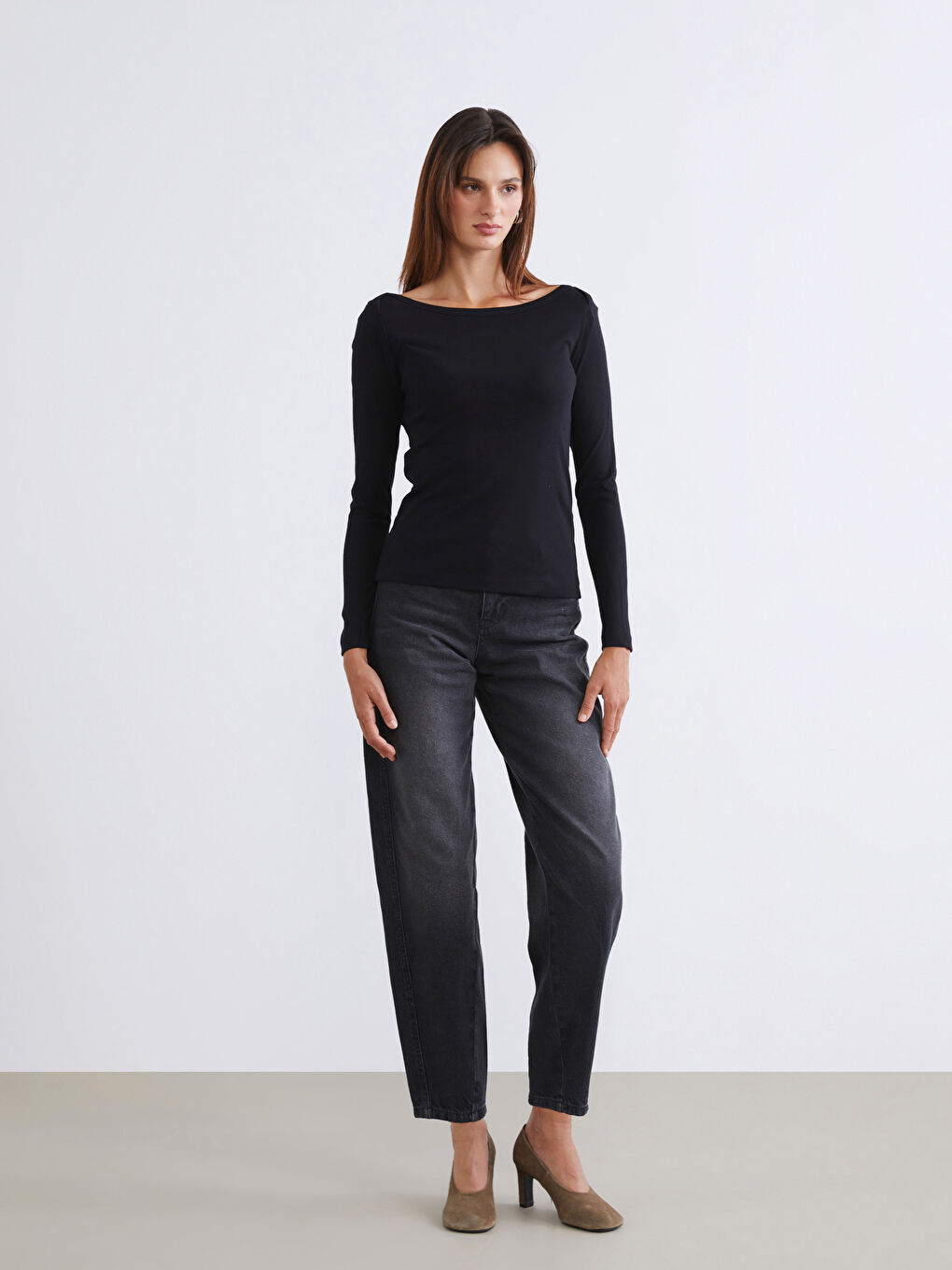 Siyah Kayık Yaka Kadın Body 2'li-3