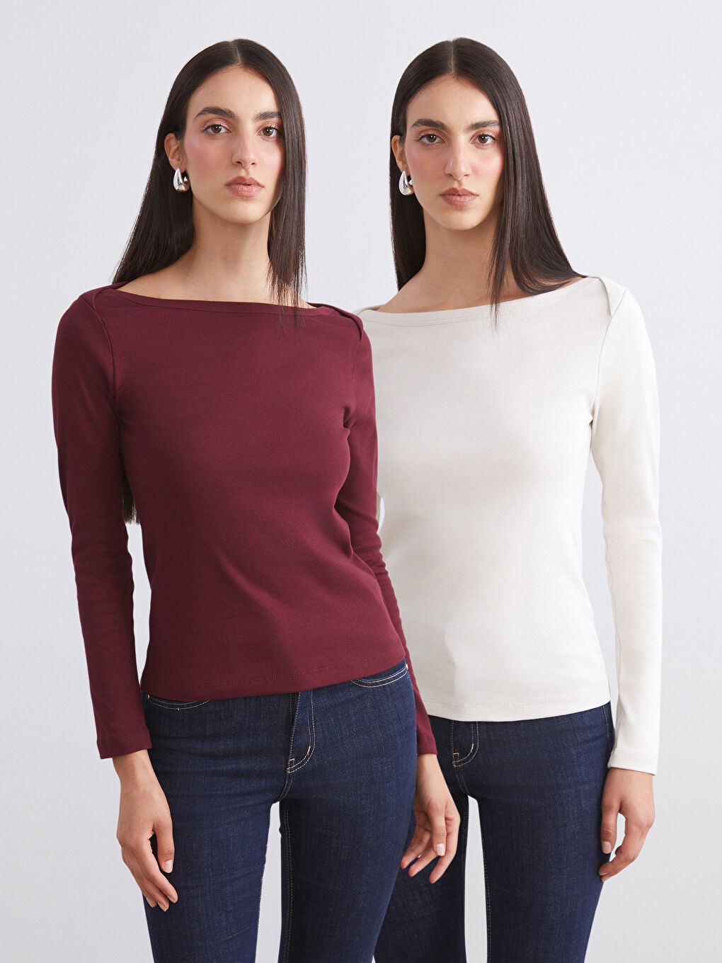 Bordo Kayık Yaka Kadın Body 2'li