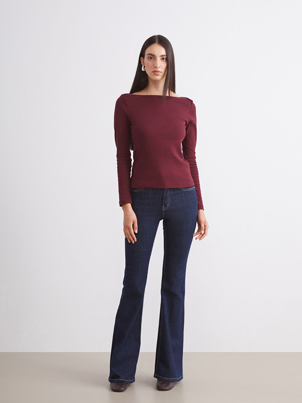 Bordo Kayık Yaka Kadın Body 2'li-3