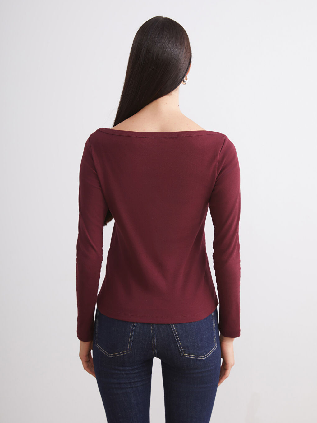 Bordo Kayık Yaka Kadın Body 2'li-7