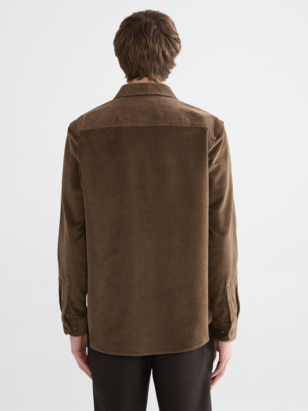 Bej Regular Fit Kadife Erkek Gömlek-3