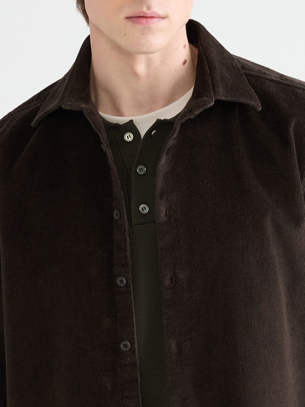 Kahverengi Regular Fit Kadife Erkek Gömlek-2