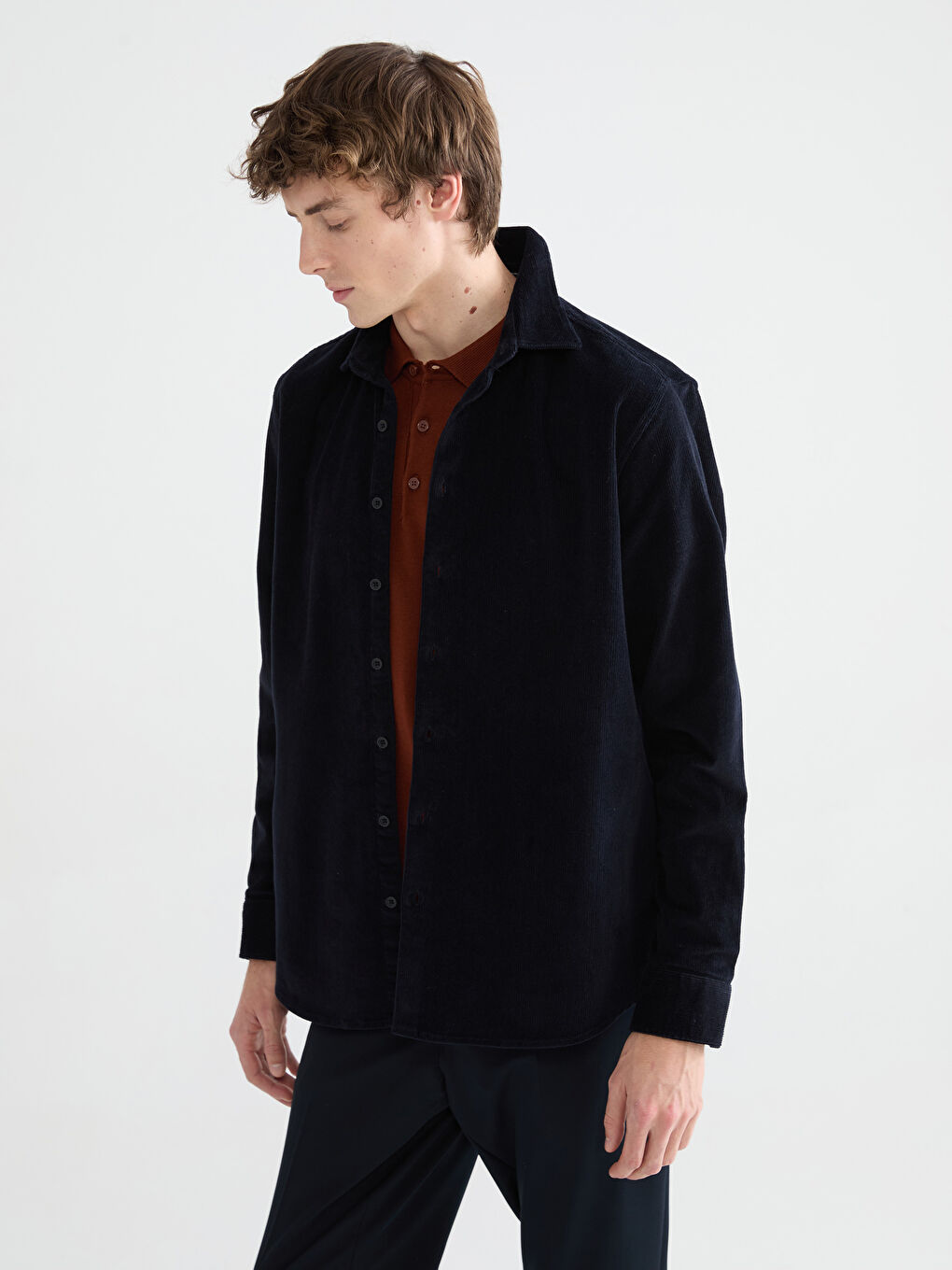 Lacivert Regular Fit Kadife Erkek Gömlek