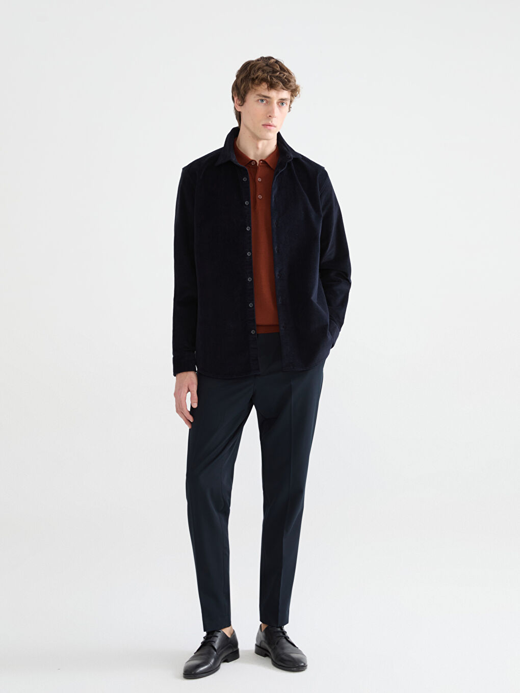 Lacivert Regular Fit Kadife Erkek Gömlek-1
