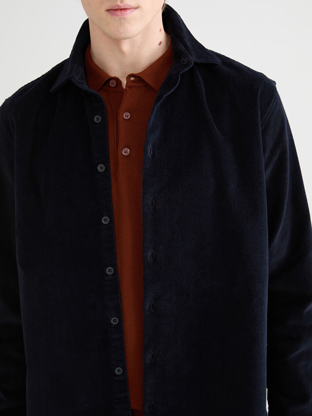 Lacivert Regular Fit Kadife Erkek Gömlek-2