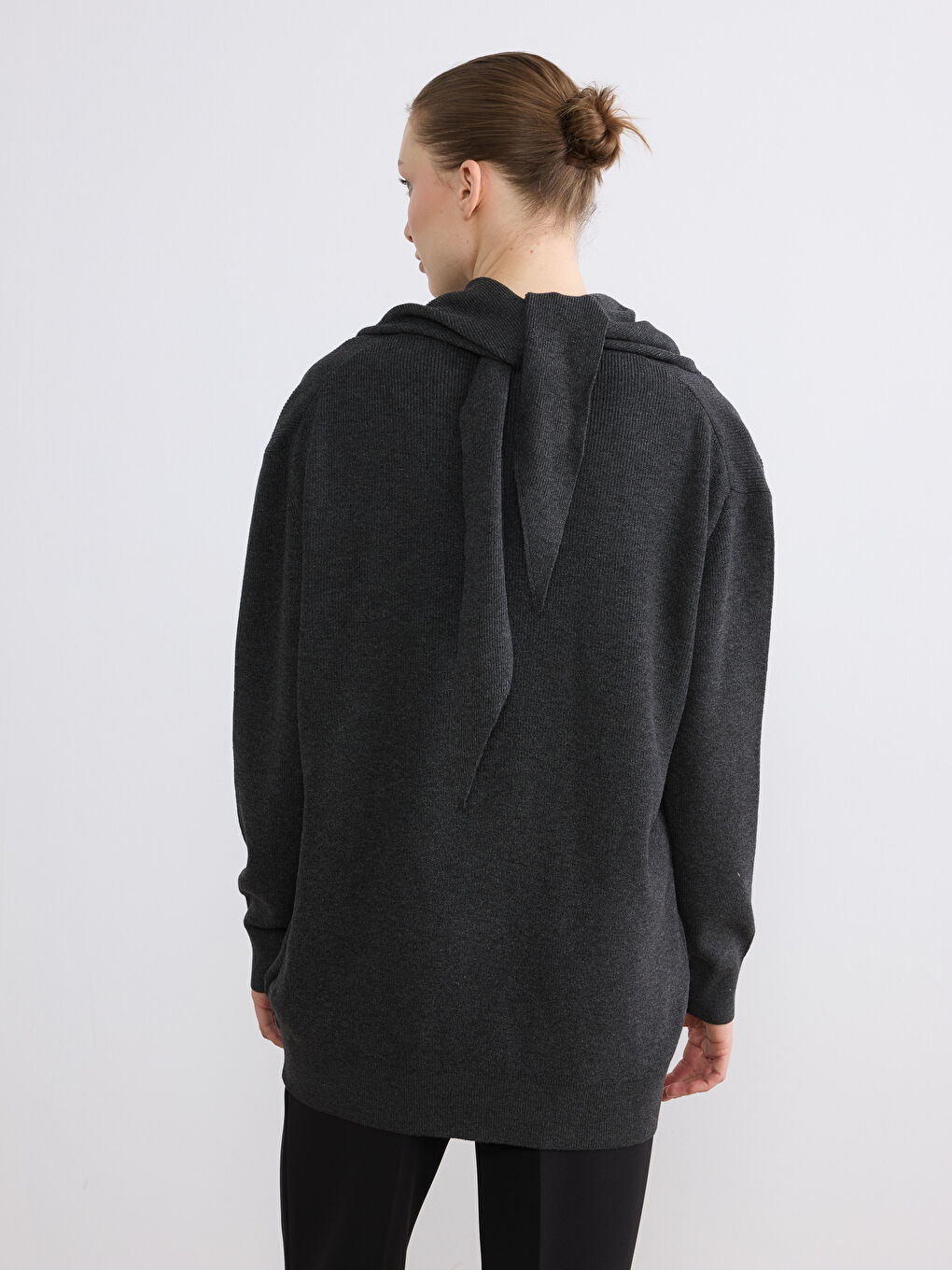 V Neck Shawl Detailed Oversize Women's Knitwear Cardigan-8