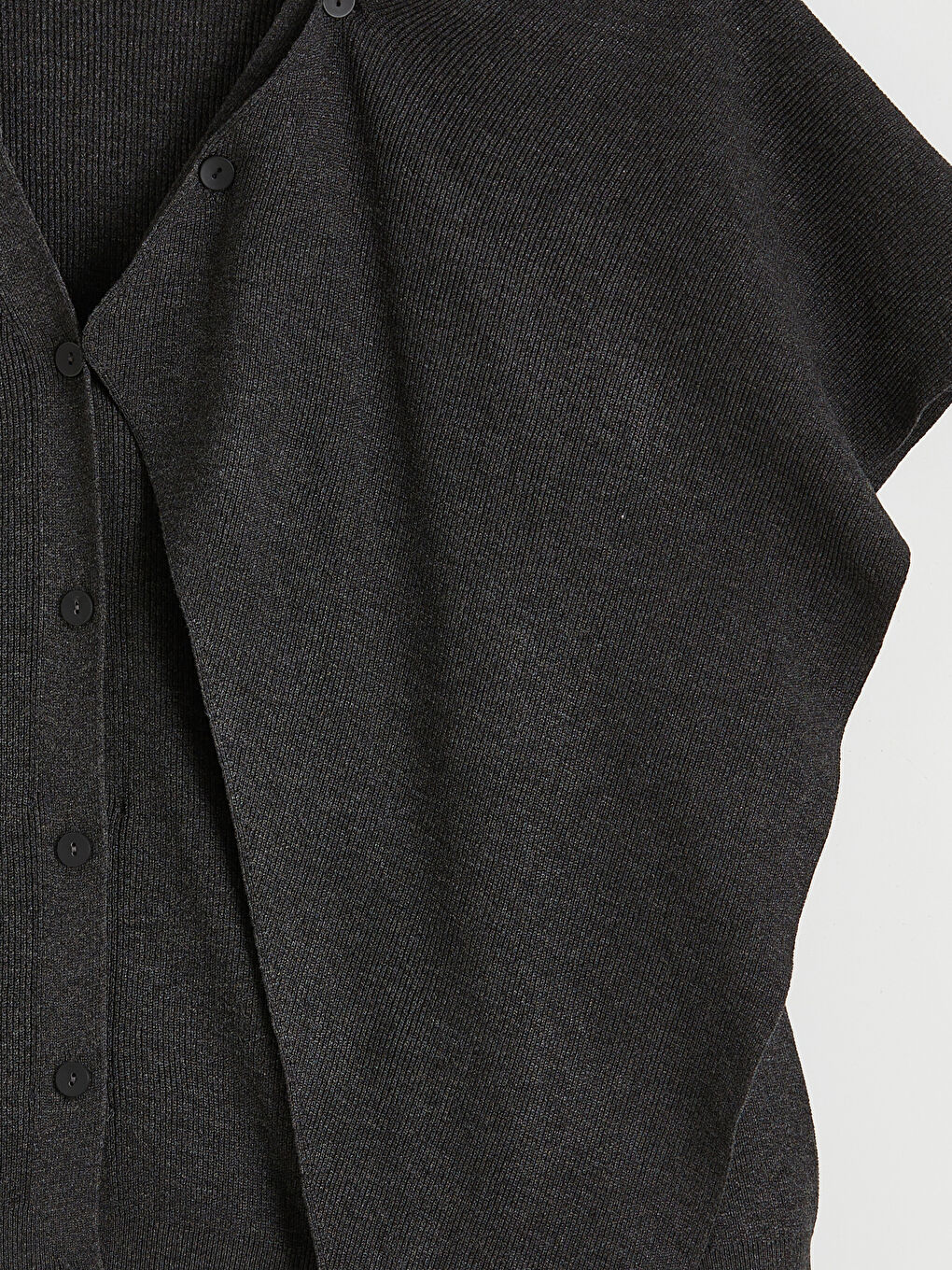 Antrasit V Yaka Şal Detaylı Oversize Kadın Triko Hırka-5