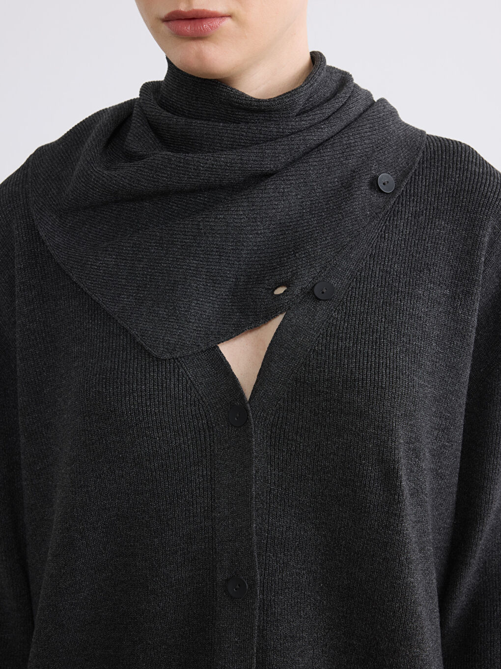 V Neck Shawl Detailed Oversize Women's Knitwear Cardigan-4