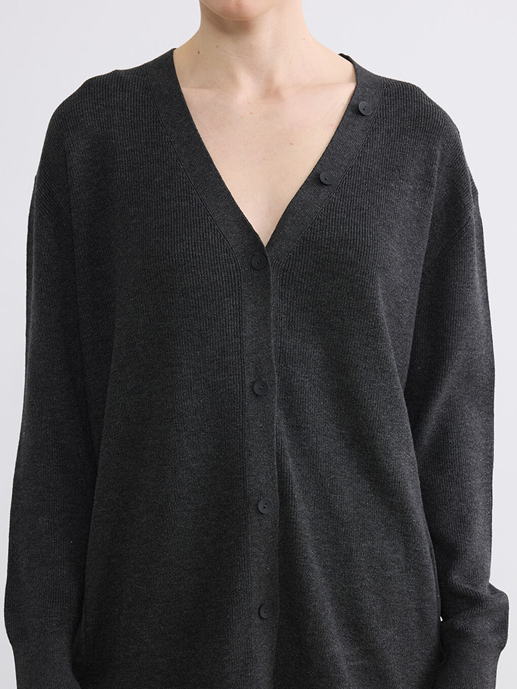 V Neck Shawl Detailed Oversize Women's Knitwear Cardigan-6
