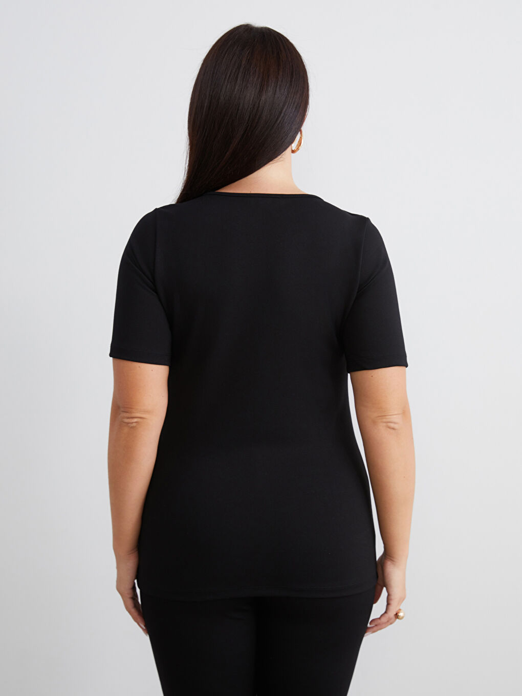 Siyah Büyük Beden Kare Yaka Bluz-7