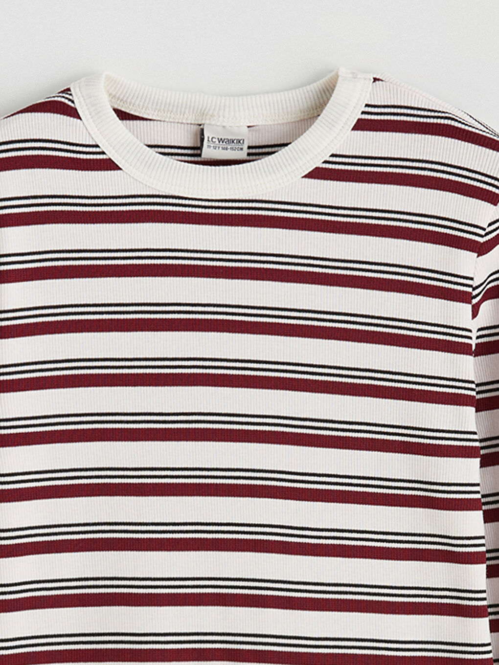 Bordo Bisiklet Yaka Çizgili Kız Çocuk Tişört-1
