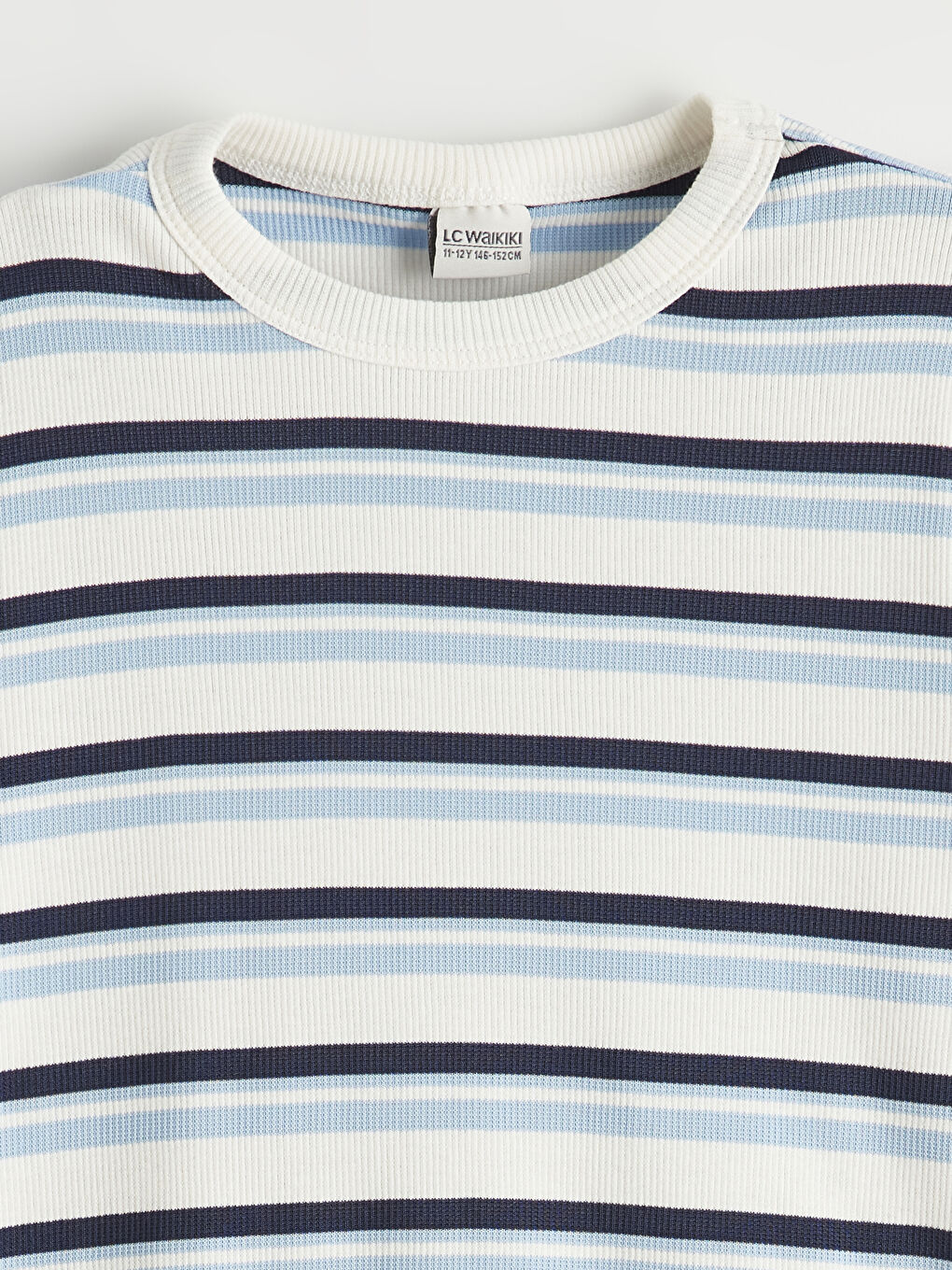 Lacivert Bisiklet Yaka Çizgili Kız Çocuk Tişört-1