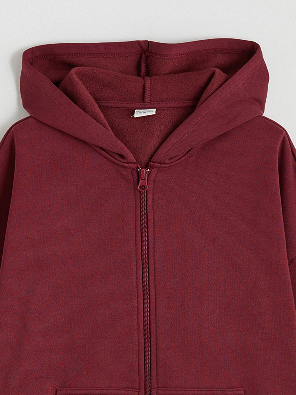 Bordo Kapüşonlu Kız Çocuk Kalın Fermuarlı Sweatshirt-1