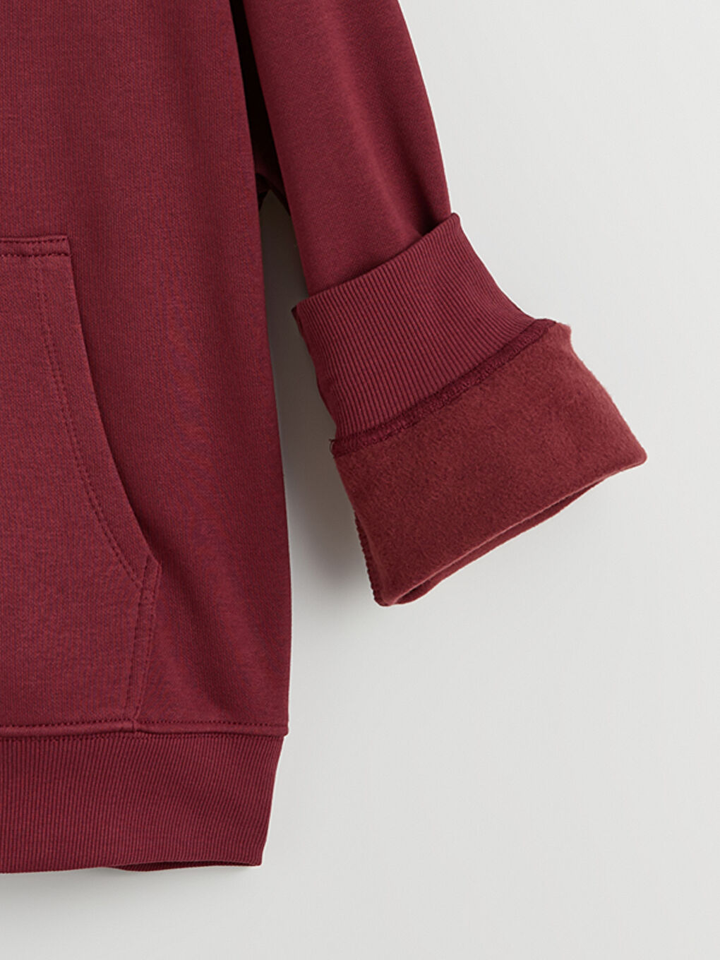 Bordo Kapüşonlu Kız Çocuk Kalın Fermuarlı Sweatshirt-2