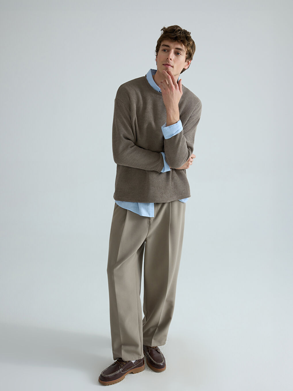 Gri Bisiklet Yaka Erkek Triko Kazak-1