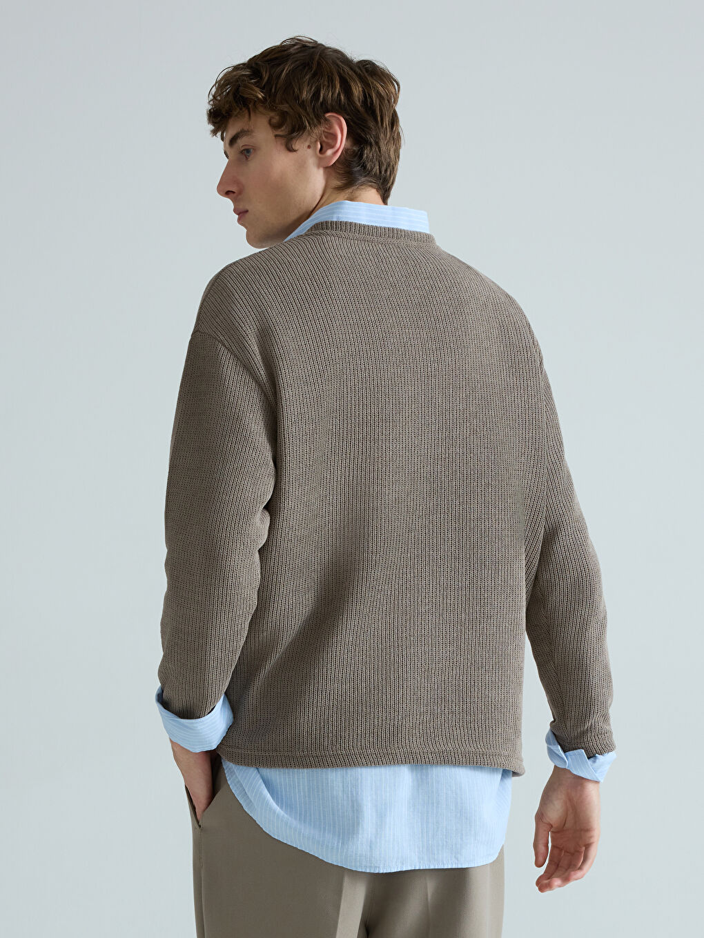 Gri Bisiklet Yaka Erkek Triko Kazak-2