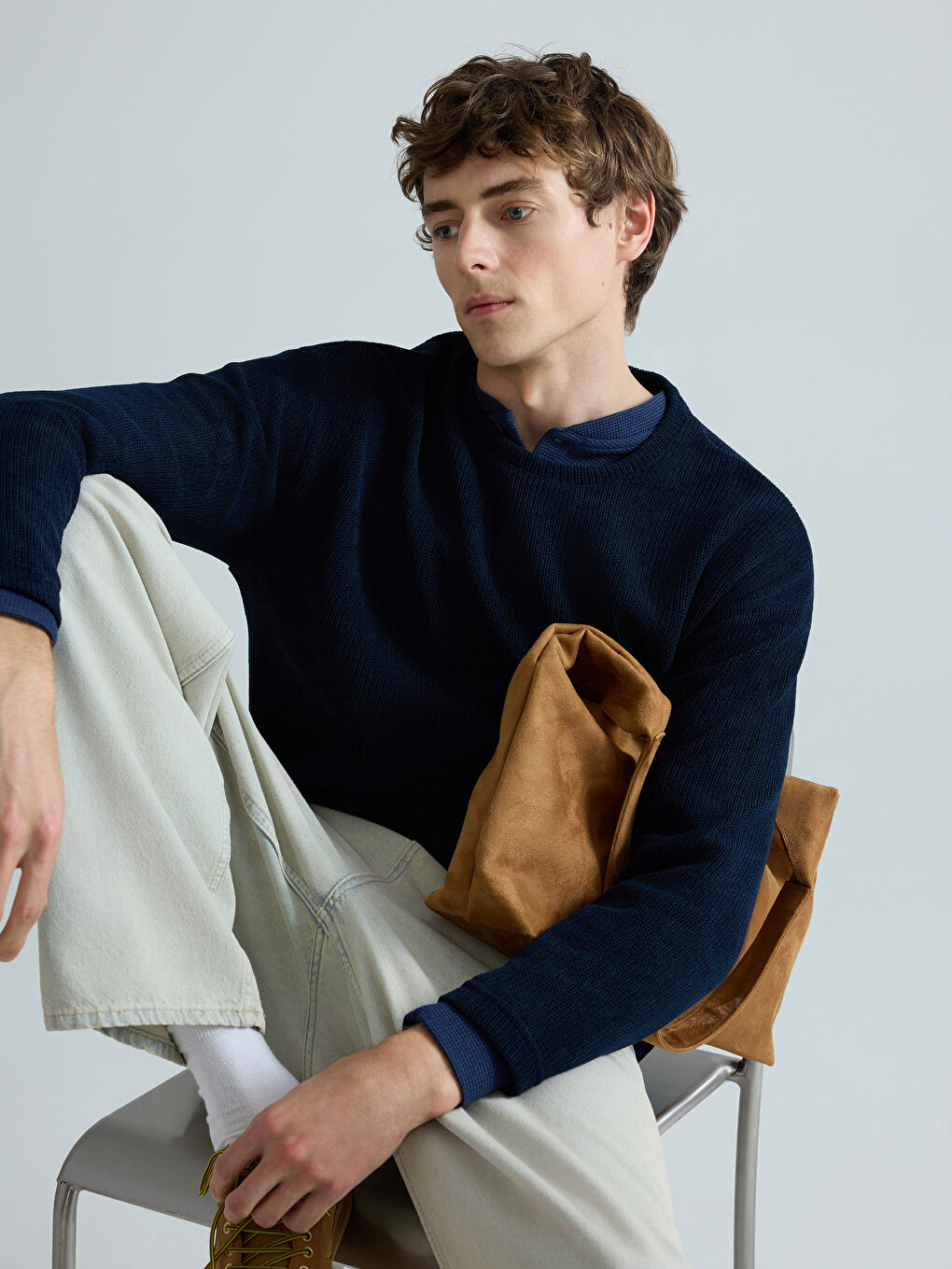 Lacivert Bisiklet Yaka Erkek Triko Kazak