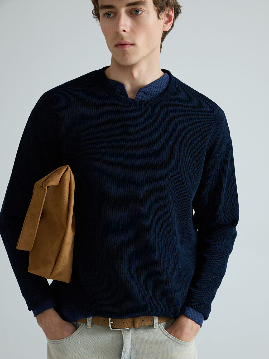 Lacivert Bisiklet Yaka Erkek Triko Kazak-2